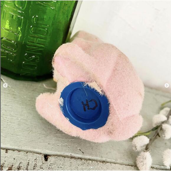 Vintage Flocked Fuzzy Easter Bunny Pink OR Blue Bank Glass Plastic Eye BOTH - Picture 9 of 10